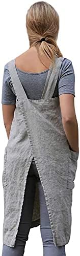 YESDOOD Apron for Womens Cotton Linen Apron Cross Back with Pockets Pinafore Dress for Baking Cooking