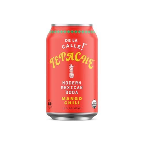 De La Calle Tepache - Mango Chili - Modern Mexican Soda - Craft Fermented Pineapple Sparkling Beverage - Certified Organic, Antioxidant Rich, Non-Alcoholic, Healthy Soda, Low Sugar, Low Calorie, Non-GMO