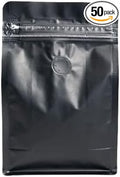 Premium Coffee Bags with Valve (100 pcs, 8 oz) Standing Coffee Beans Storage Bags, Reusable Heat Sealable Side Zipper Pouches, Eco-Friendly Packaging, Perfect for Home and Office - Black