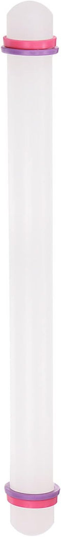 HARFINGTON Fondant Rolling Pin 18 Inch x 0.98 Inch Adjustable Guide Rings Non-Stick PP Plastic Fondant Roller Dough Roller Kitchen Decorating Tools for Cookie Pastry Pizza Clay