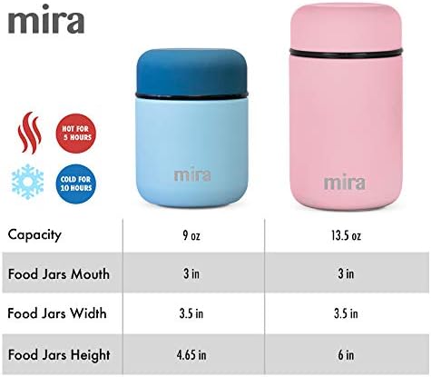 MIRA 9oz Insulated Food Jar Thermo for Hot Food & Soup, Compact Stainless Steel Vacuum Lunch Container - Pink