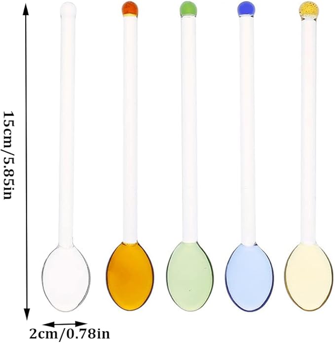 5 Pieces Glass Spoons for Coffee Teaspoons Glass Stirring Spoon Rod 5.9 inch Coffee Stirrers Ice Tea Spoon Glass Mixing Spoon for Tea SugarHome Bar Party