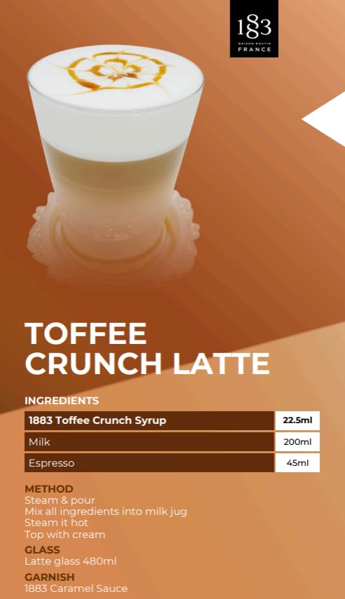 1883 Toffee Crunch Syrup for Drinks, Made in France, 1 Liter Plastic Bottle