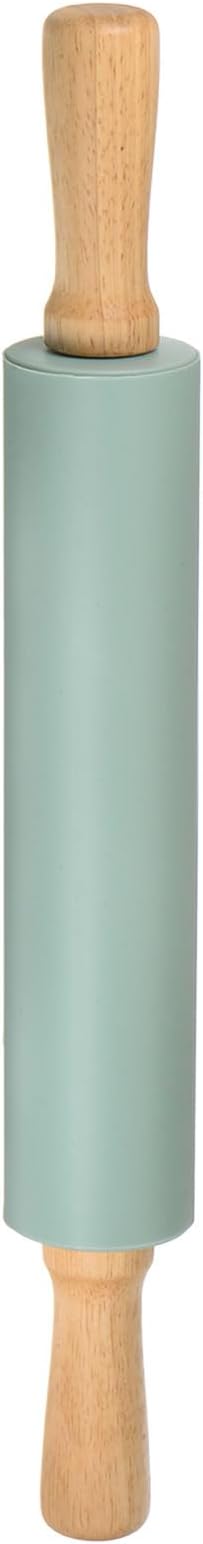 HARFINGTON Silicone Rolling Pins for Baking 17 Inch Wooden Handle Non Stick Rolling Pin Small Roller Playdough Rolling Pins for Dough Pizza Pastry Fondant Kitchen, Dark Green