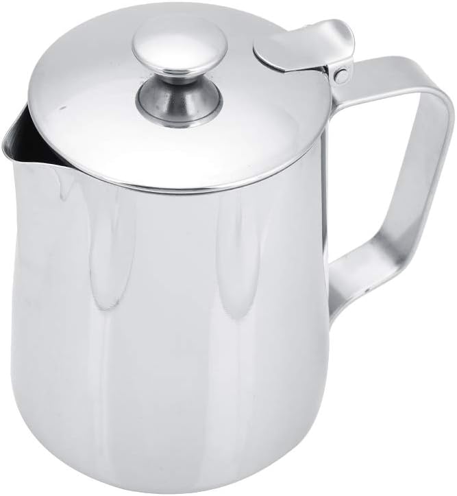 Stainless Steel Milk Frothing Pitcher, Stainless Steel Coffee Cup Mug Milk Frothing Pitcher Jug with Lid for Latte Coffee Art for Office Kitchen with handle(350ml)