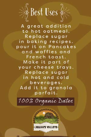 Coachella California Pure Organic Date Syrup By Julian's Valleys, 16 Ounce Squeeze Flip Cap, Gluten-free, Vegan, GMO-Free, Kosher