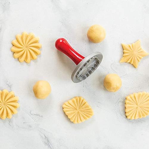 Nordic Ware Pretty Pleated Cookie Stamps Silver Cast Aluminum with Wood Handles, Grey, 3-Piece