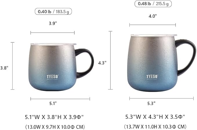 TYESO Office Coffee Mug,Vacuum Insulated Mug Double Wall Stainless Steel Tumbler Cup (Blue, 12 oz)