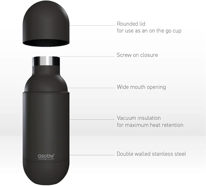Asobu Orb Stainless Steel Double Wall Insulated Travel Water Bottle – Lid Doubles as a Cup 14 Ounce