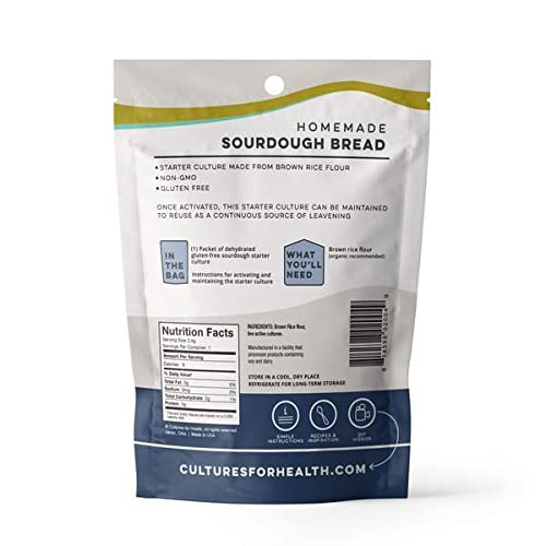 Cultures for Health Gluten Free Sourdough Starter | Heirloom Dehydrated Culture for Baking Gluten Free Bread | DIY Pasta, Pizza Dough, Pie Crust, & More | Non-GMO Prebiotic Sourdough Bread
