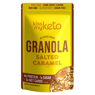 Kiss My Keto Sugar Free Granola, Salted Caramel 4-Pack – Curb Cravings with Few Net Carbs – Allulose Sweetened, Resealable & Gluten-Free Crunchy Clusters – Grain Free Granola Great With Yogurt or Milk