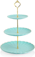 Sweejar 3 Tier Ceramic Cake Stand Wedding, Dessert Cupcake Stand for Tea Party Serving Platter (Turquoise)