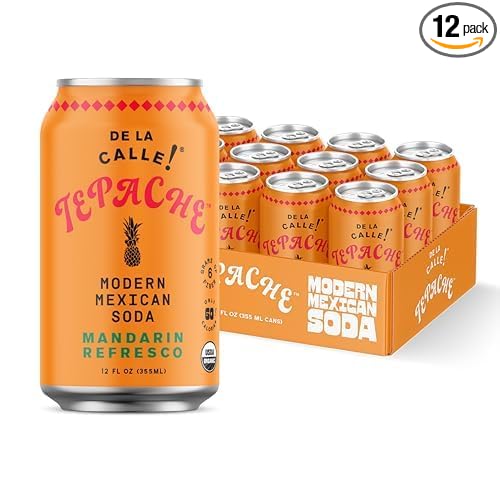 De La Calle Tepache - Mandarin - Modern Mexican Soda - Craft Fermented Pineapple Sparkling Beverage - Certified Organic, Antioxidant Rich, Non-Alcoholic, Healthy Soda, Low Sugar, Low Calorie, Non-GMO