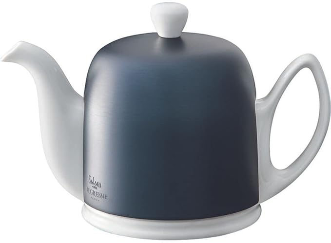 Salam Luxury French Tea Pot - Porcelain Teapot with Blue Aluminum Cover, Ceramic Tea Kettle for Loose Tea, Removable Infuser, 4 Cup Capacity, 24oz - Colbalt Blue