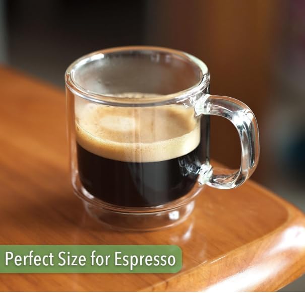 BTaT - Stackable Espresso & Demitasse Glass Coffee Cups, Set of 6 (2.0 oz, 60 ml), Double Wall, Clear