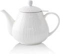 KOOV Ceramic Teapot with Infuser, 40 ounce Tea Pot with Infuser for Loose Tea, Large Enough For 6 Cups, Tea Kettles, Non-Electric (Cream)