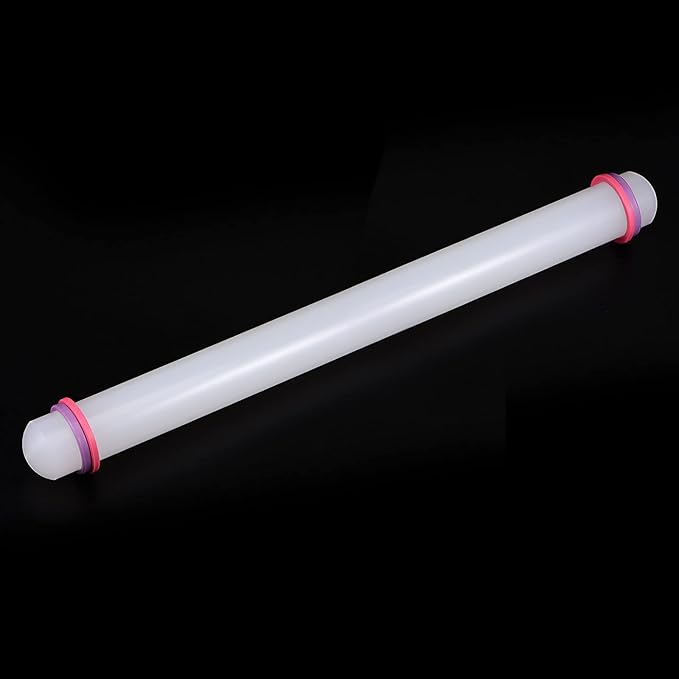 HARFINGTON Fondant Rolling Pin 20 Inch x 1.38 Inch Adjustable Guide Rings Non-Stick PP Plastic Fondant Roller Dough Roller Kitchen Decorating Tools for Cookie Pastry Pizza Clay