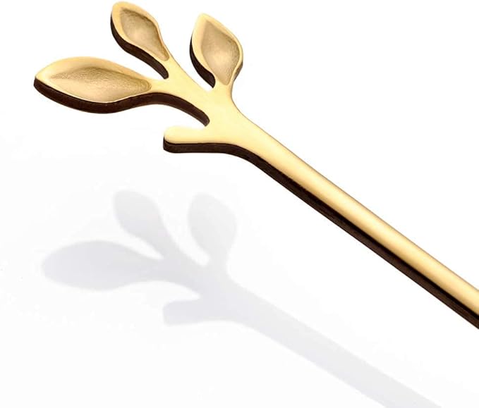 AnSaw 6-Piece Elegant Gold Leaf Long Handle Teaspoons - 7.4" Stainless Steel Stir Spoons for Coffee & Tea, Perfect for Mixing & Stirring