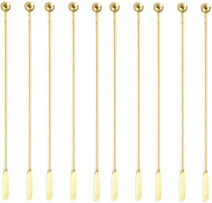 10 pcs Stainless Steel Coffee Beverage Stir Sticks Cocktail Stirrers Drink Swizzle Stick 7.4" Swizzle Stick Picks Tools Gold