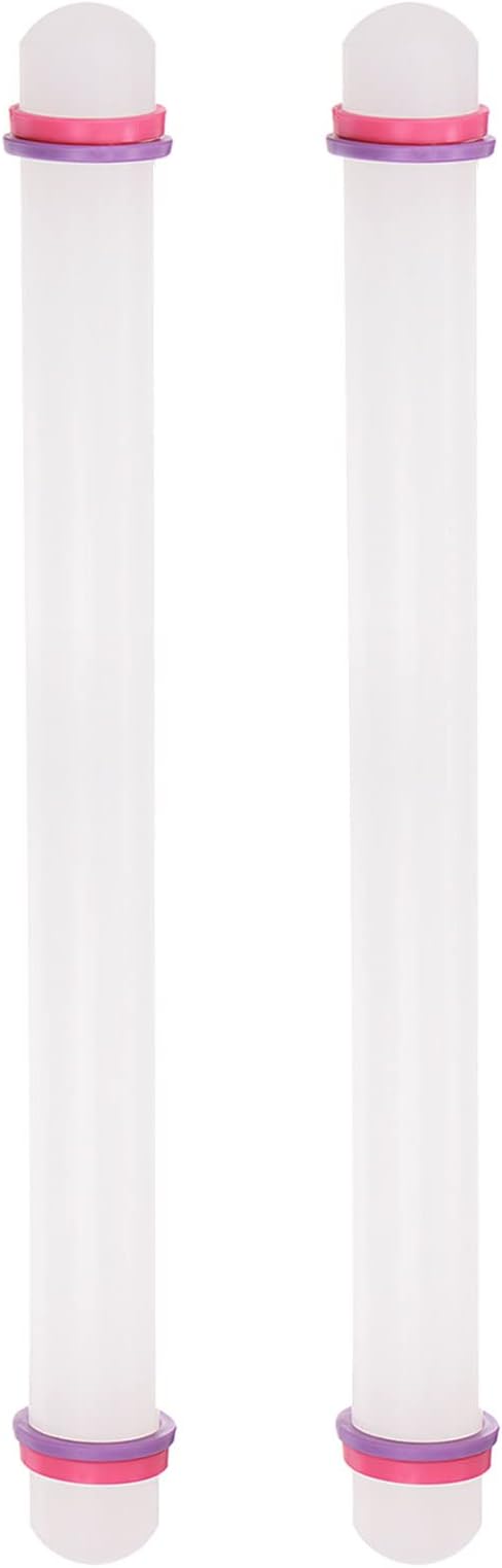 HARFINGTON 2pcs Fondant Rolling Pin 18 Inch x 0.98 Inch Adjustable Guide Rings Non-Stick PP Plastic Fondant Roller Dough Roller Kitchen Decorating Tools for Cookie Pastry Pizza Clay