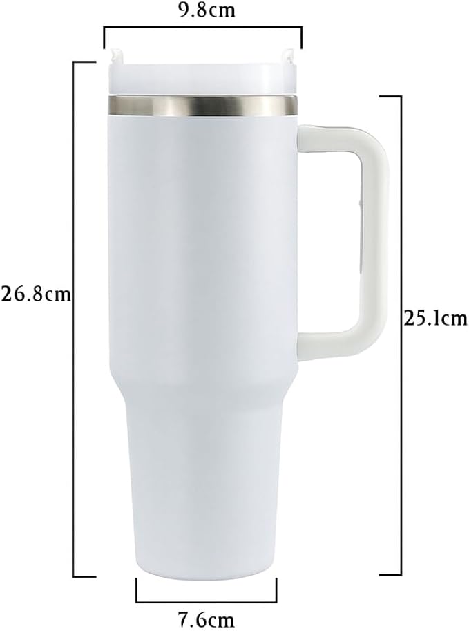 40oz Stainless Steel Tumbler with Handle & Metal Straw – Insulated Double Wall Travel Mug with Lid, Large Coffee Cup for Hot & Cold Drinks, Fits Car Cup Holders