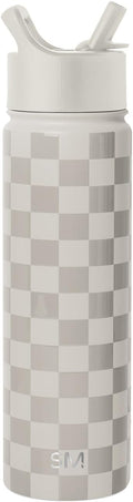 Simple Modern Water Bottle with Straw Lid Vacuum Insulated Stainless Steel Metal Cup Bottles | Reusable Leak Proof BPA-Free Flask for Gym Sports | Summit Collection | 22oz, Checkmate