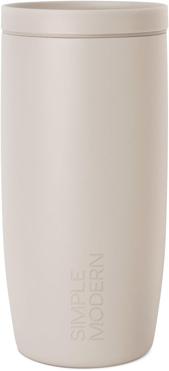 Simple Modern Travel Coffee Mug Tumbler with 360° Lid | Ceramic-Lined Insulated Stainless Steel Cold Brew Iced Coffee Cup Thermos | Gift for Women Men Her Him | Voyager Signature | 16oz | Almond Birch
