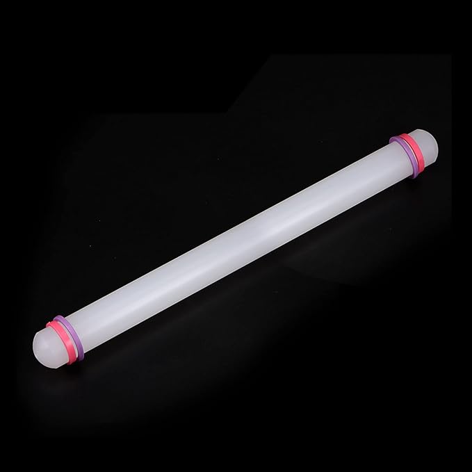 HARFINGTON Fondant Rolling Pin 18 Inch x 0.98 Inch Adjustable Guide Rings Non-Stick PP Plastic Fondant Roller Dough Roller Kitchen Decorating Tools for Cookie Pastry Pizza Clay