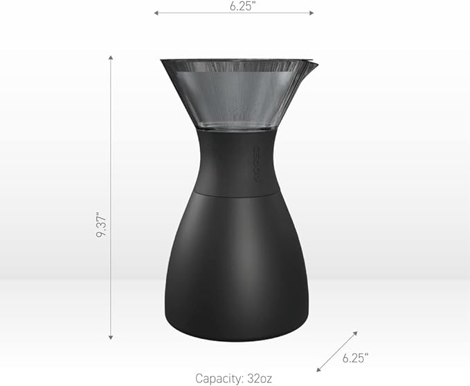 asobu Insulated Pour Over Coffee Maker (32 oz.) Double-Wall Vacuum, Stainless-Steel Filter and Take on the Go Carafe (Silver)