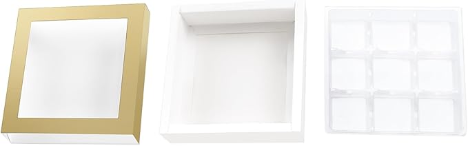 BAKIPACK 12 Truffle Boxes, Chocolates Box, Gold Truffle Gift Packaging with 9-Piece Plastics Tray