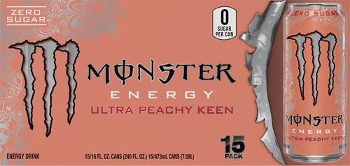 Monster Energy Ultra Peachy Keen, Sugar Free Energy Drink, 16 oz (Pack of 15)