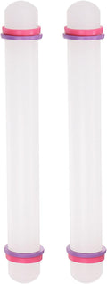 HARFINGTON 2pcs Fondant Rolling Pin 9 Inch x 0.98 Inch Adjustable Guide Rings Non-Stick PP Plastic Fondant Roller Dough Roller Kitchen Decorating Tools for Cookie Pastry Pizza Clay