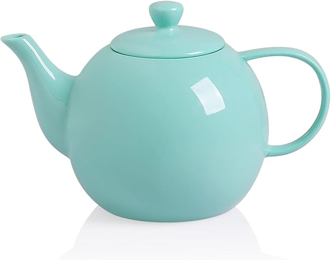 Sweejar Porcelain Teapot with Removable Stainless Steel Infuser,Microwave & Dishwasher Safe Tea Pots for Loose Tea,Tea Infuser Pots for Chrismas Women Gift (40oz Turquoise)