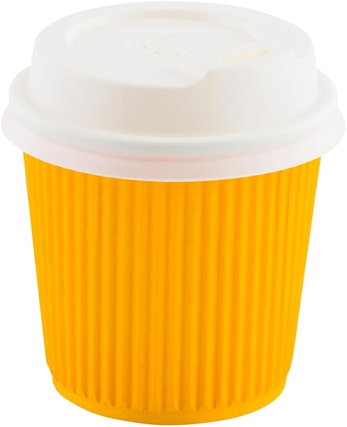 Restaurantware 4 Ounce Ripple Insulated Coffee Cups, 500 Double Wall Corrugated Tumblers, Leakproof, Non-Slip Yellow Paper Design, Recyclable, Ribbed Surface, Matching Lids Sold Separately