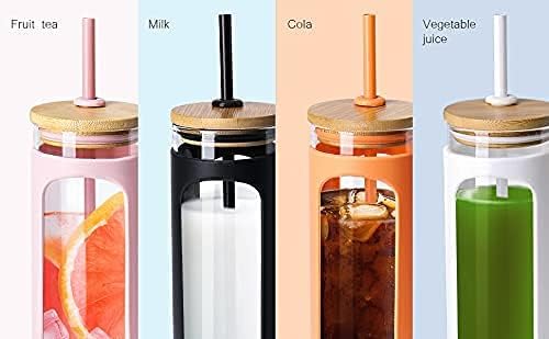 Kodrine 20oz Glass Tumbler with Straw and Lid, Iced Coffee Cups with Bamboo Lids, Glass Cups for Cold Drinks, Smoothie Cup with Silicone Sleeve for Travel, Work, BPA FREE-SpringGreen