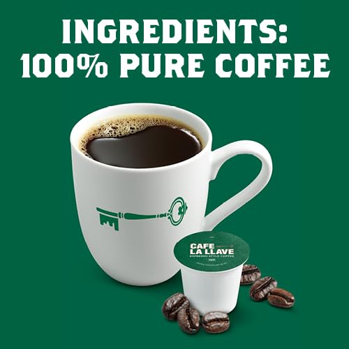 Cafe La Llave Espresso-Style Dark Roast Coffee Pods for Keurig K-Cup Brewers - Bold, Rich Flavor - 55 Count Single Serve Recyclable Capsules- Family Crafted