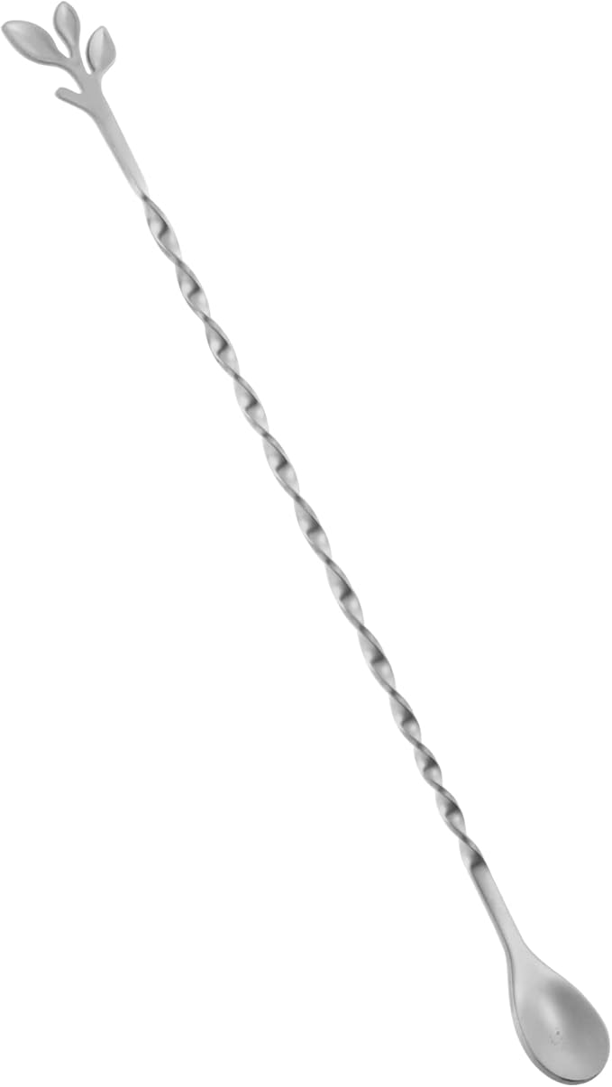 AnSaw Silver 10-Inch Stainless Steel Cocktail Spoon with Leaf Handle - Perfect for Mixing & Layering Drinks in Tall Cups, Bar & Shakers - Durable Long Handle Bar Stirrer,1-Pieces