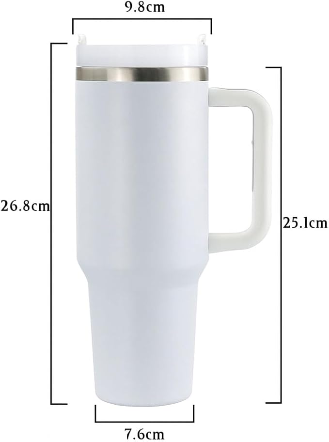 40oz Stainless Steel Tumbler with Handle & Metal Straw – Insulated Double Wall Travel Mug with Lid, Large Coffee Cup for Hot & Cold Drinks, Fits Car Cup Holders