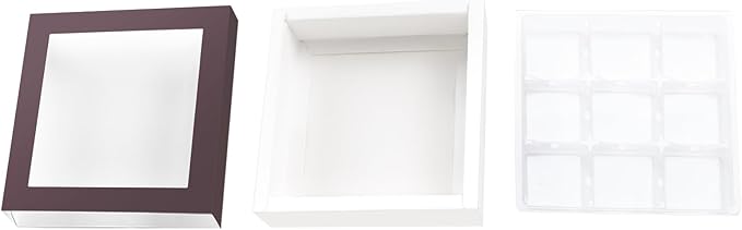 BAKIPACK 12 Truffle Boxes, Chocolates Box, Dark Brown Truffle Gift Packaging with 9-Piece Plastics Tray