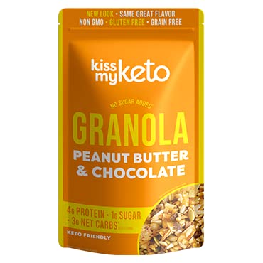Kiss My Keto Sugar Free Granola, Peanut Butter Chocolate 4-Pack – Curb Cravings with Few Net Carbs – Allulose Sweetened, Resealable & Gluten-Free Crunchy Clusters – Grain Free Granola Great With Yogurt or Milk
