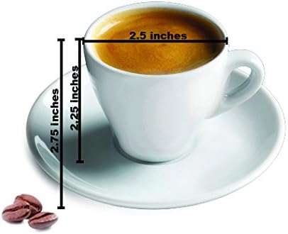 CUISINOX Italian Classic White Porcelain Espresso Cups and Saucers – Set of 6, 2 oz – Coffee Cups for Espresso Shots, Cappuccino, Latte – Perfect for Home and Coffee Bar Accessories