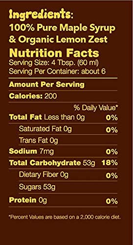 Tree Juice Zesty Lemon Pure Maple Syrup- All Natural, Non GMO, Vegan, Gluten Free, Vegetarian, Paleo (12 oz bottle)