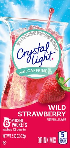 Crystal Light Sugar-Free Energy Wild Strawberry Low Calories Powdered Drink Mix 6 Count Pitcher Packets
