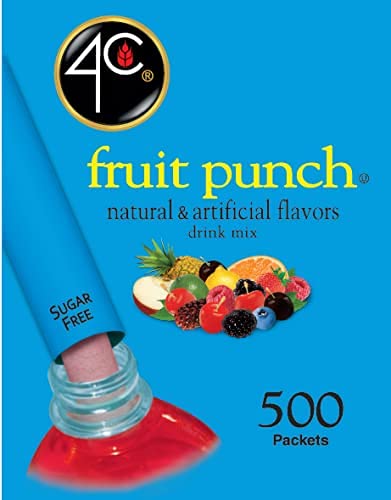 4C Powder Drink Stix, Fruit Punch 500 Count, Bulk Buy, Singles Stix, On the Go, Refreshing Water Flavorings, Value Pack