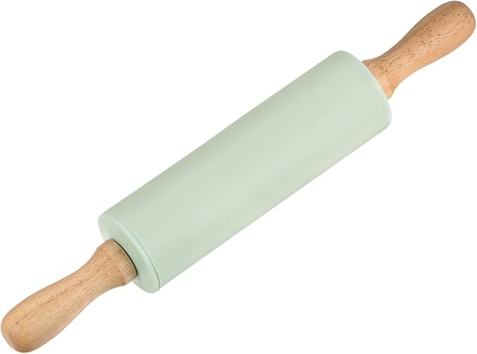HARFINGTON Silicone Rolling Pins for Baking 12 Inch Wooden Handle Non Stick Rolling Pin Small Roller Playdough Rolling Pins for Dough Pizza Pastry Fondant Kitchen, Light Green