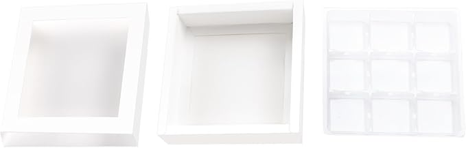 BAKIPACK 12 Truffle Boxes, Chocolates Box, White Truffle Gift Packaging with 9-Piece Plastics Tray