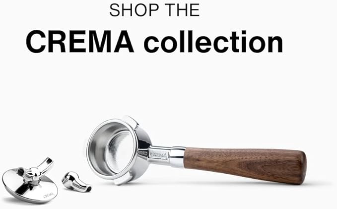 Crema Coffee Products 54mm Bottomless Naked Portafilter | Compatible with 54mm Breville Machines | Includes Double Shot Filter Basket | Olivewood
