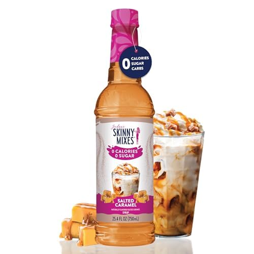 Jordan's Skinny Syrups Sugar Free Coffee Syrup, Salted Caramel Flavor Drink Mix, Zero Calorie Flavoring for Chai Latte, Protein Shake, Food & More, Gluten Free, Keto Friendly, 25.4 Fl Oz, (Pack of 6)
