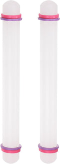 HARFINGTON 2pcs Fondant Rolling Pin with Rings PP 30cm x 2.5cm Non Stick for Baking White