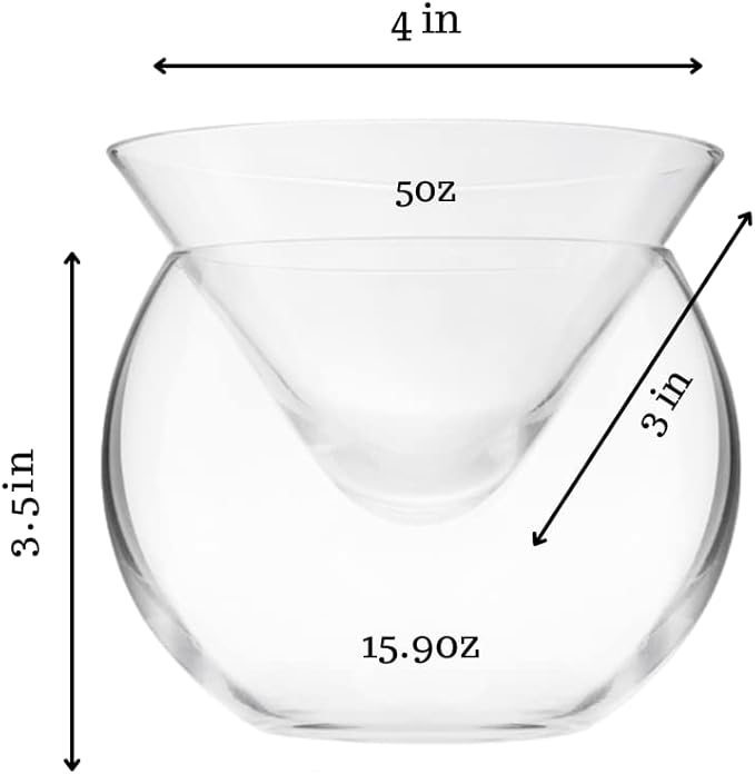 LEMONSODA Stemless Martini Glasses with Chiller - Elegant Cocktail Glass Set with Cavier Server Bowl - Beautiful Bar Martini Gift Set for Margarita, Cosmopolitan, Manhattan Cocktails (Set of 2)